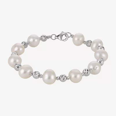 Cultured Freshwater Pearl & Brilliance Bead Sterling Silver Bracelet