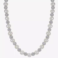 Womens White Cultured Freshwater Pearl Sterling Silver Strand Necklace