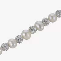 White Cultured Freshwater Pearl Sterling Silver Beaded Bracelet