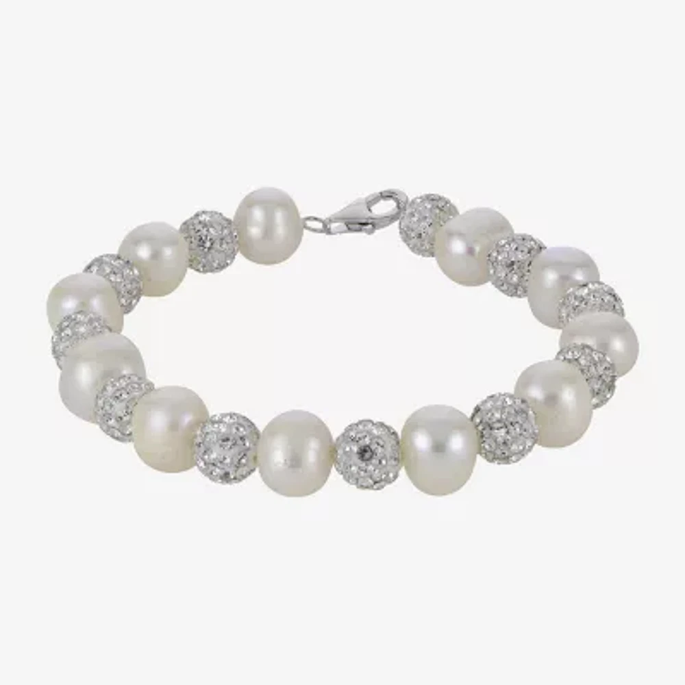 White Cultured Freshwater Pearl Sterling Silver Beaded Bracelet