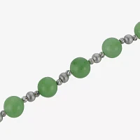 Genuine Green Jade Sterling Silver Beaded Bracelet