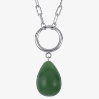 Womens Genuine Green Jade Sterling Silver Pendant Necklace