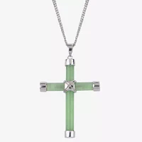 Womens Genuine Green Jade Sterling Silver Cross Pendant Necklace