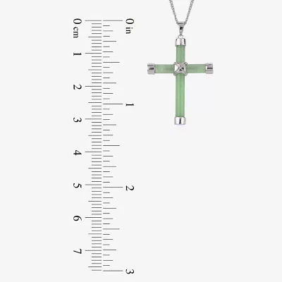 Womens Genuine Green Jade Sterling Silver Cross Pendant Necklace