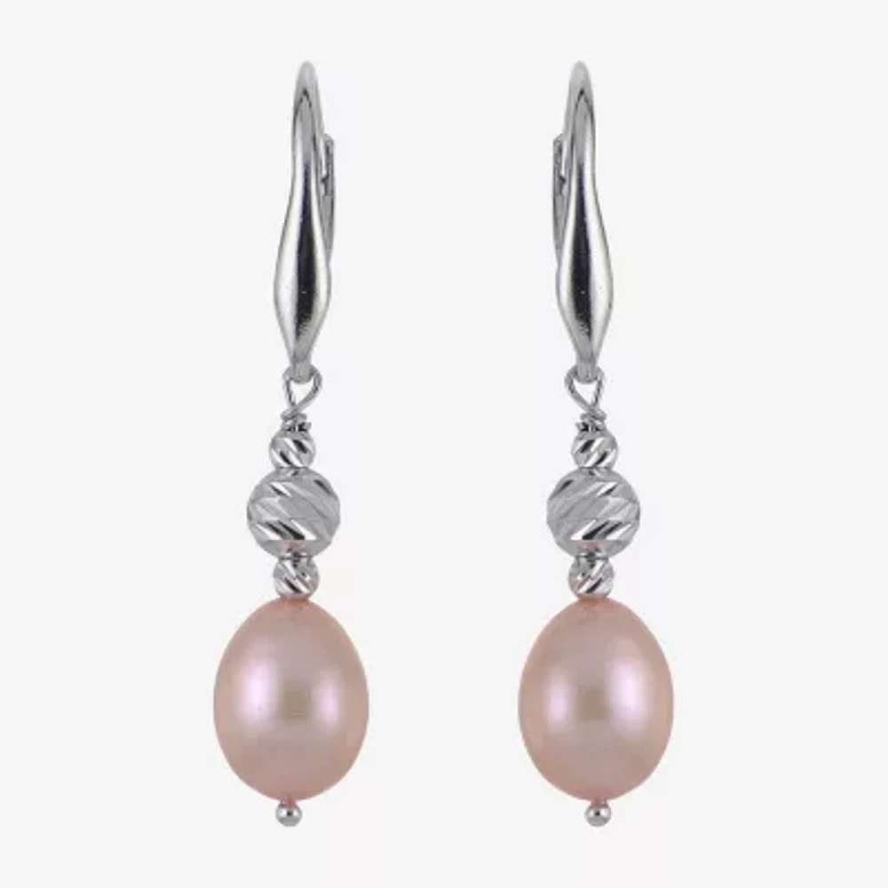 Dyed Pink Cultured Freshwater Pearl Sterling Silver Drop Earrings
