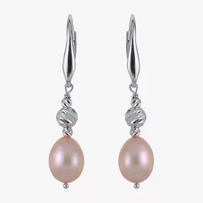 Dyed Pink Cultured Freshwater Pearl Sterling Silver Drop Earrings