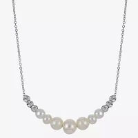 Womens White Cultured Freshwater Pearl Sterling Silver Collar Necklace