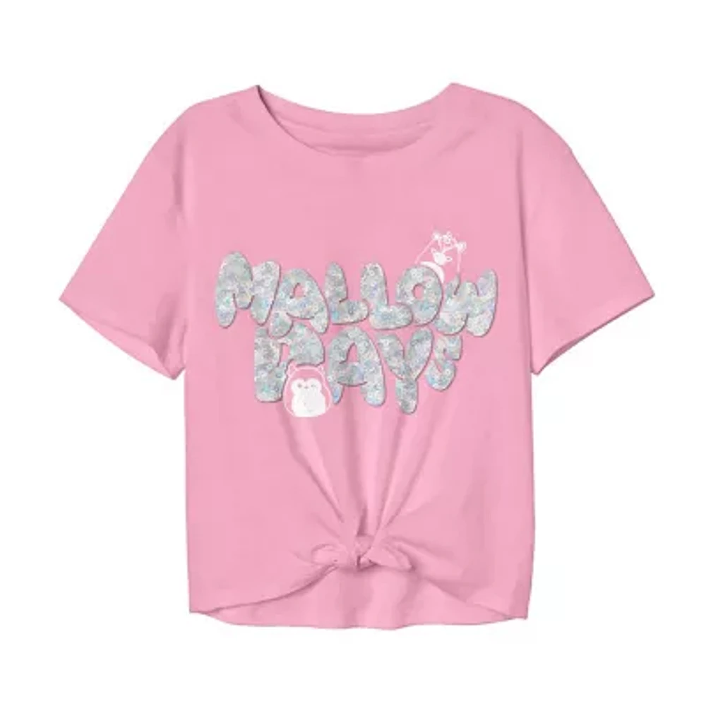 Little & Big Girls Tie Front Round Neck Short Sleeve Squishmallows Graphic T-Shirt