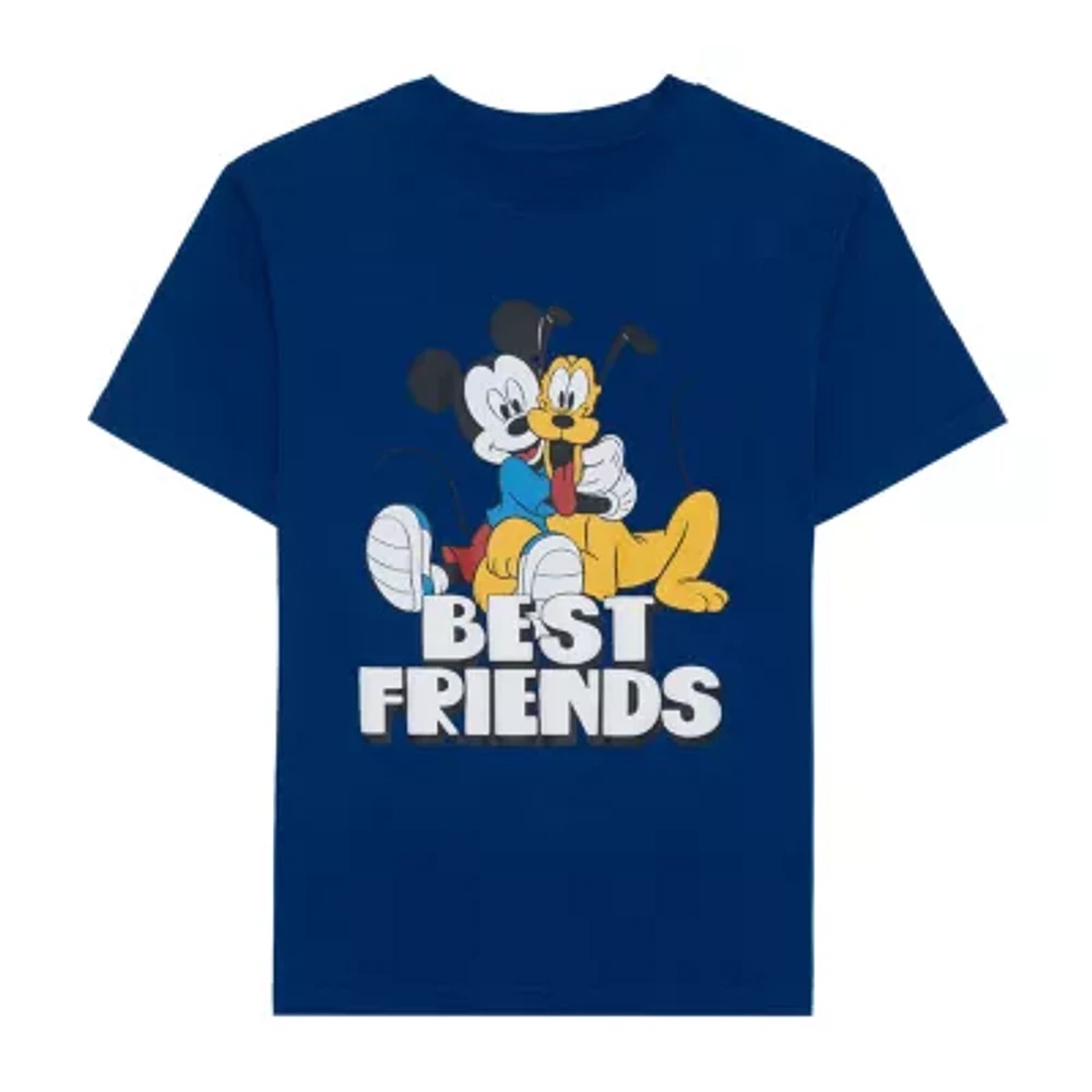 Disney Collection Little & Big Boys Crew Neck Short Sleeve Mickey and Friends Graphic T-Shirt