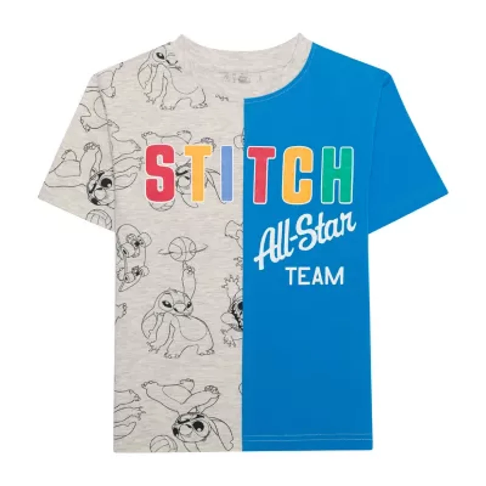 Disney Collection Little & Big Boys Crew Neck Short Sleeve Stitch Graphic T-Shirt