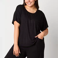 Ambrielle Womens Short Sleeve Crew Neck Pajama Top