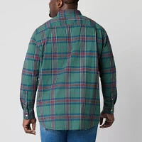 St. John's Bay Stretch Poplin Big and Tall Mens Classic Fit Long Sleeve Plaid Button-Down Shirt