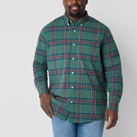 St. John's Bay Stretch Poplin Big and Tall Mens Classic Fit Long Sleeve Plaid Button-Down Shirt