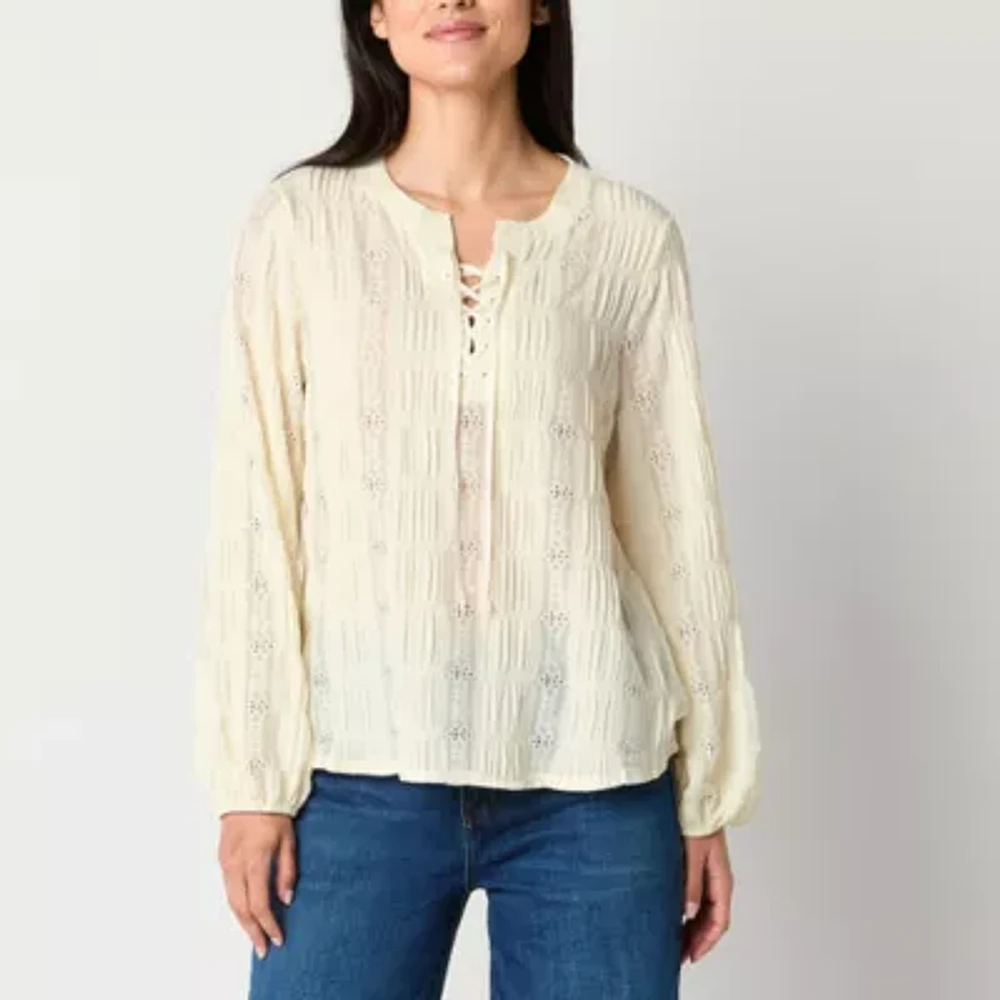 Frye and Co. Womens Split Tie Neck Long Sleeve Blouse