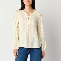 Frye and Co. Womens Split Tie Neck Long Sleeve Blouse