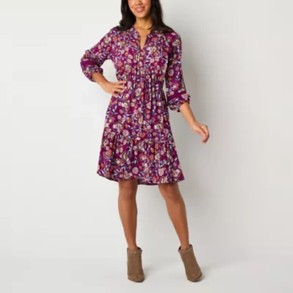 Frye and Co. Womens 3/4 Sleeve Floral Empire Waist Dress