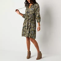 Frye and Co. Womens 3/4 Sleeve Floral Empire Waist Dress