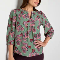 St. John's Bay Womens Split Crew Neck 3/4 Sleeve Blouse