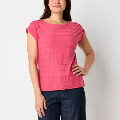 Liz Claiborne Womens Crew Neck Short Sleeve Blouse