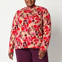 Liz Claiborne Plus Womens Mock Neck Long Sleeve Blouse