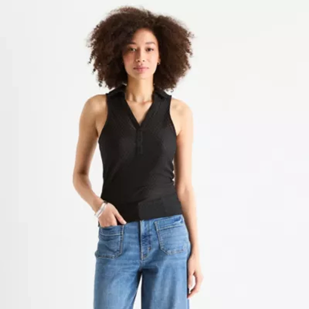 a.n.a Pointelle Womens Sleeveless Polo Shirt