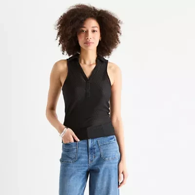 a.n.a Pointelle Womens Sleeveless Polo Shirt
