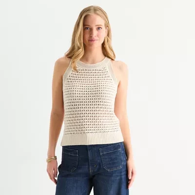 a.n.a Crochet Womens Crew Neck Sleeveless Pullover Sweater