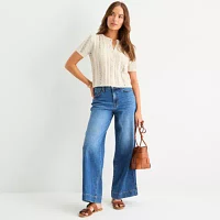 a.n.a Womens Crew Neck Short Sleeve Button Cardigan