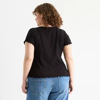 a.n.a Plus Ribbed Womens Short Sleeve Regular Fit Button-Down Shirt
