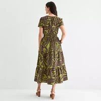 Be by CHETTA B Womens Short Sleeve Floral Maxi Dress