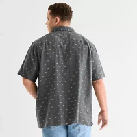Arizona Big and Tall Mens Relaxed Fit Short Sleeve Geometric Button-Down Shirt