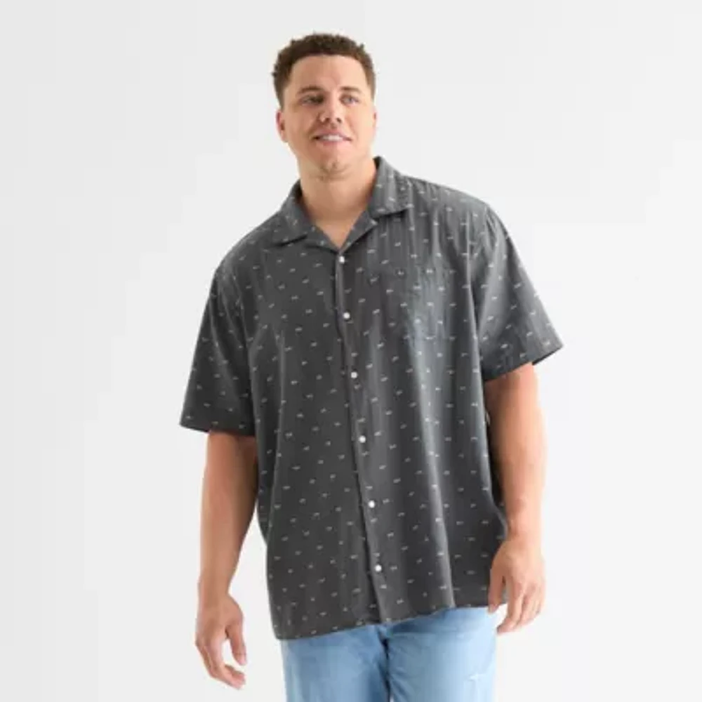 Arizona Big and Tall Mens Relaxed Fit Short Sleeve Geometric Button-Down Shirt
