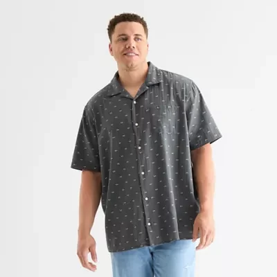 Arizona Big and Tall Mens Relaxed Fit Short Sleeve Geometric Button-Down Shirt