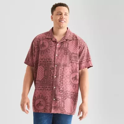 Arizona Big and Tall Mens Regular Fit Short Sleeve Paisley Button-Down Shirt