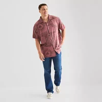 Arizona Big and Tall Mens Regular Fit Short Sleeve Paisley Button-Down Shirt