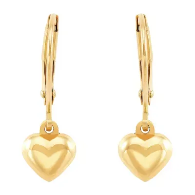 Girls 10K Gold Heart Drop Earrings