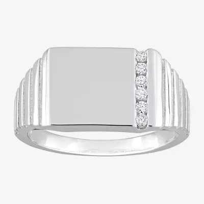 Mens 1/10 CT. T.W. Natural White Diamond Sterling Silver Fashion Ring