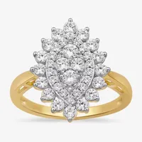 Diamond Blossom Womens 1 CT. T.W. Lab Grown White 10K Gold Halo Cocktail Ring