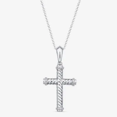 Mens 1/5 CT. T.W. Mined White Diamond Sterling Silver Cross Pendant Necklace