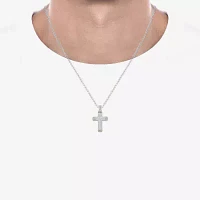 Mens 1/ CT. T.W. Natural White Diamond 14K Gold Over Silver Cross Pendant Necklace