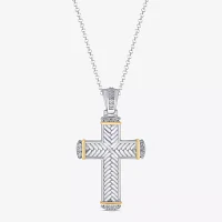 Mens 1/ CT. T.W. Natural White Diamond 14K Gold Over Silver Cross Pendant Necklace