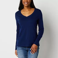 St. John's Bay Womens Tall V Neck Long Sleeve T-Shirt