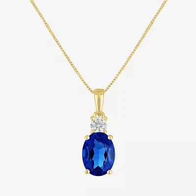 Gemstone 10K Gold Oval Pendant Necklace