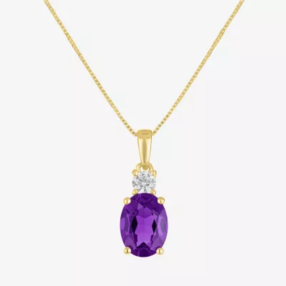 Gemstone 10K Gold Oval Pendant Necklace