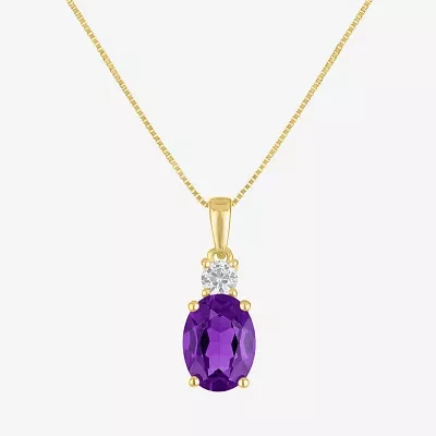 Gemstone 10K Gold Oval Pendant Necklace