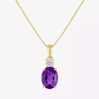 Gemstone 10K Gold Oval Pendant Necklace