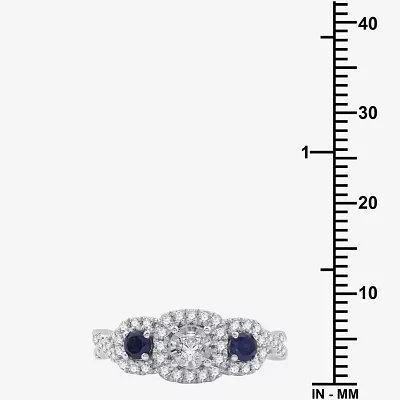 I Said Yes (H-I / I1) Womens 5/8 CT. T.W. Lab Grown White Diamond Sterling Silver Cushion Side Stone Halo Engagement Ring