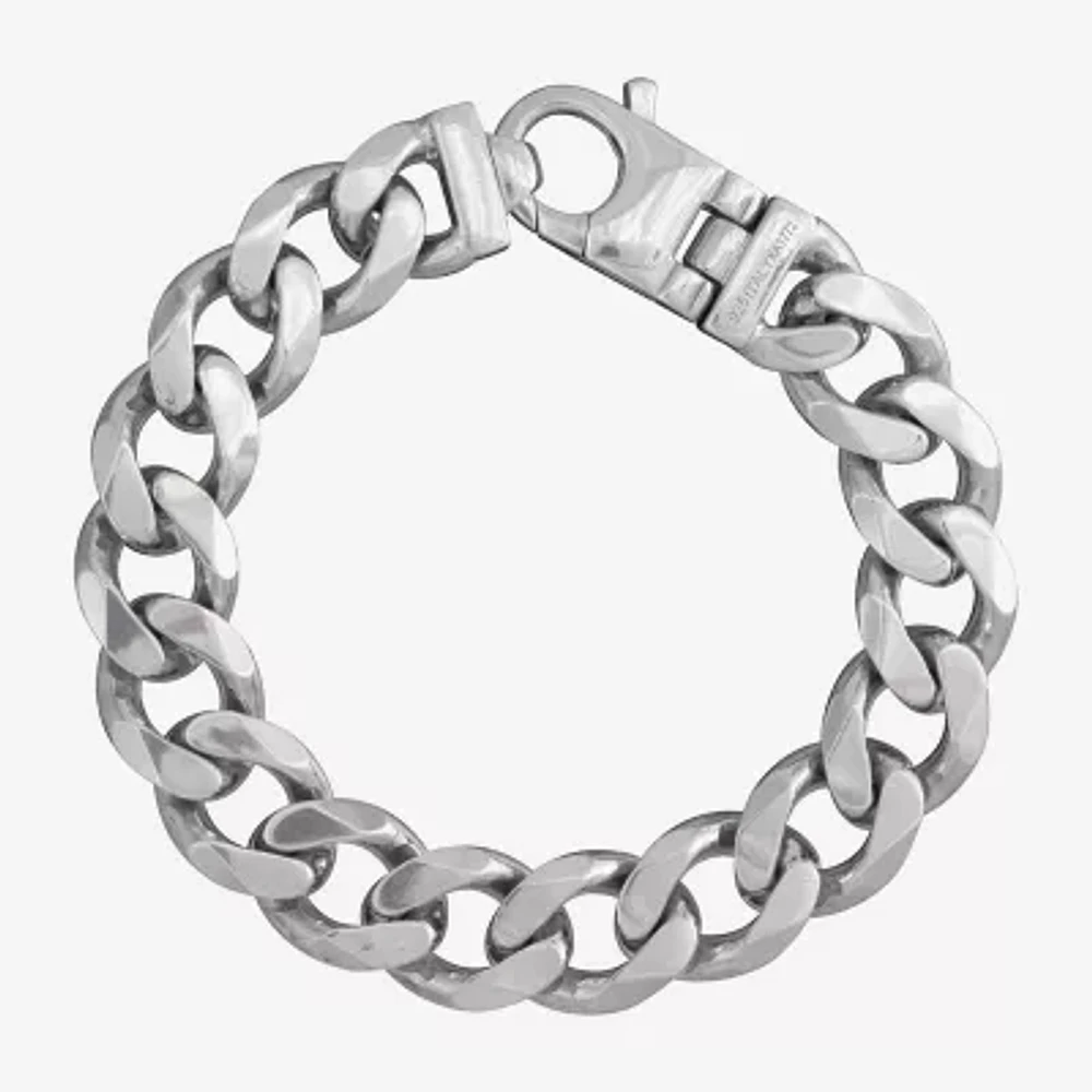 Made in Italy Mens Sterling Silver 8 1/2 Inch Solid Curb Chain Bracelet
