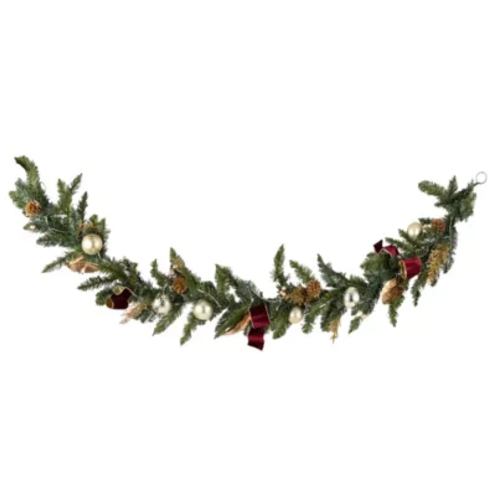 North Pole Trading Co. Gold And Burgundy Led Pre-Lit Indoor Christmas Garland