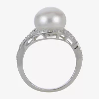 Cultured Freshwater Pearl & Lab-Created Sapphire Ring 